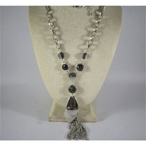 Dalmatian Stones Fringe Silver Rhodium Plated Neckalce